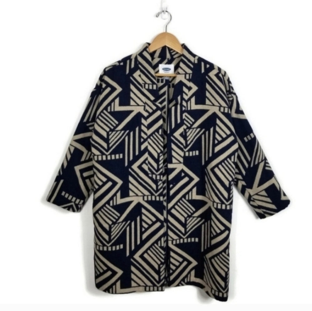 Old Navy Open Front Geometric Patterned Coat Navy… - image 3